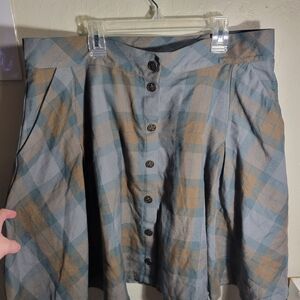 Torrid Blue and Tan Plaid Skater Skirt